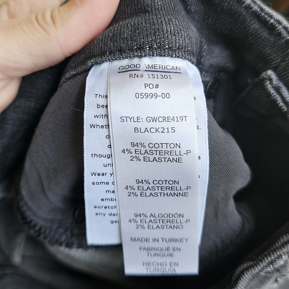 Good American Good Waist Fray Hem Crop Skinny Jean Womens 0/25 Black Ultra High - Picture 11 of 11